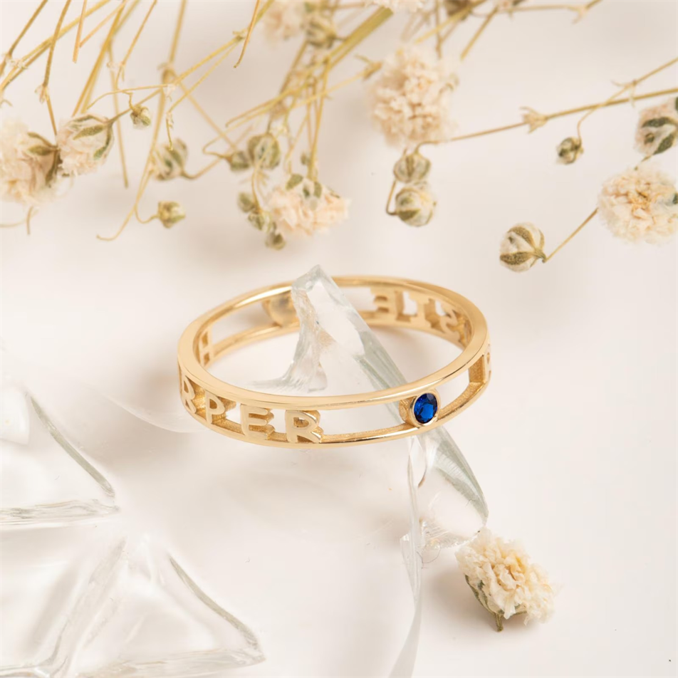 Gold Custom Name Birthstone Ring