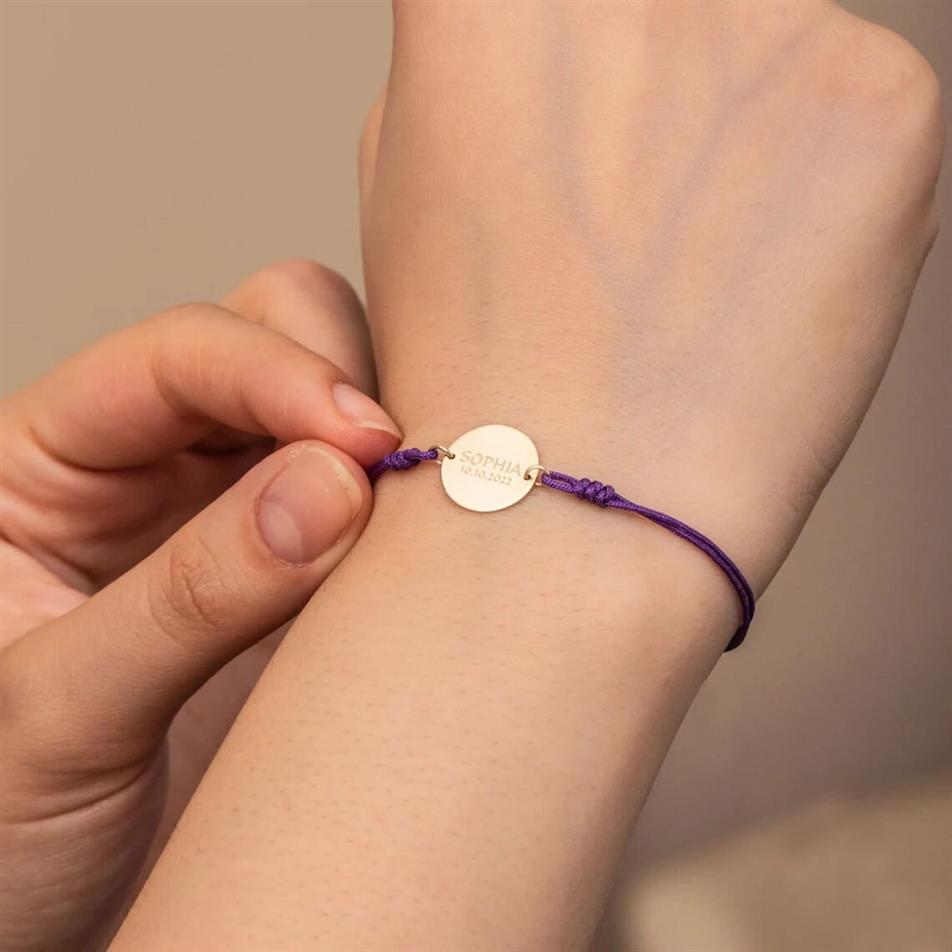 Gold Monogram Disc Cord Bracelet