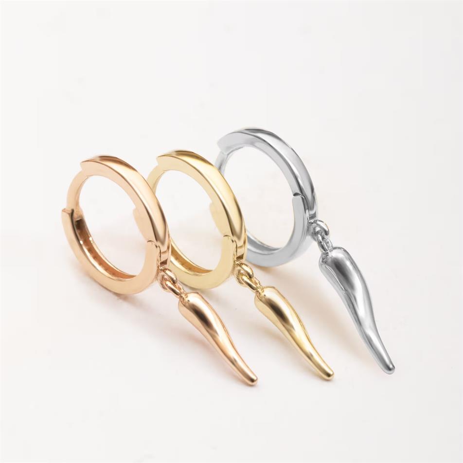 Gold  Italian Horn Charm Hoop Earrings