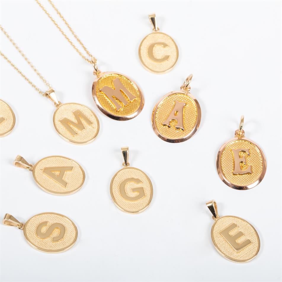 Solid Gold Embossed Initial Necklace