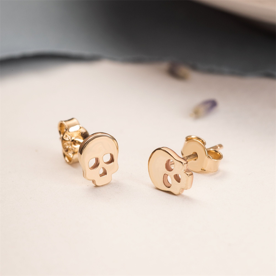 Gold Skull Stud Earrings