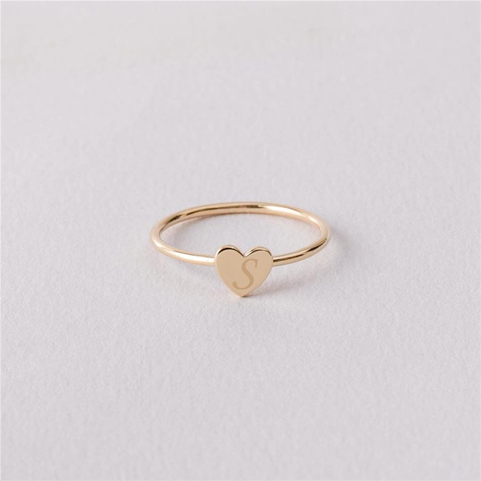 Solid Gold Heart Initial Ring