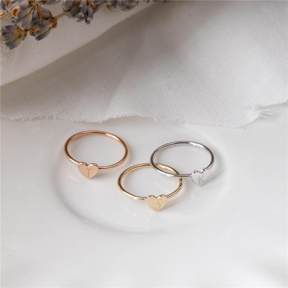 Solid Gold Heart Initial Ring