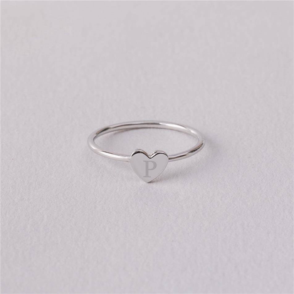Solid Gold Heart Initial Ring