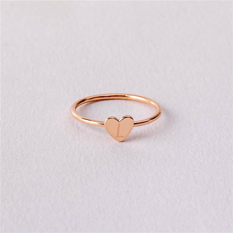 Solid Gold Heart Initial Ring