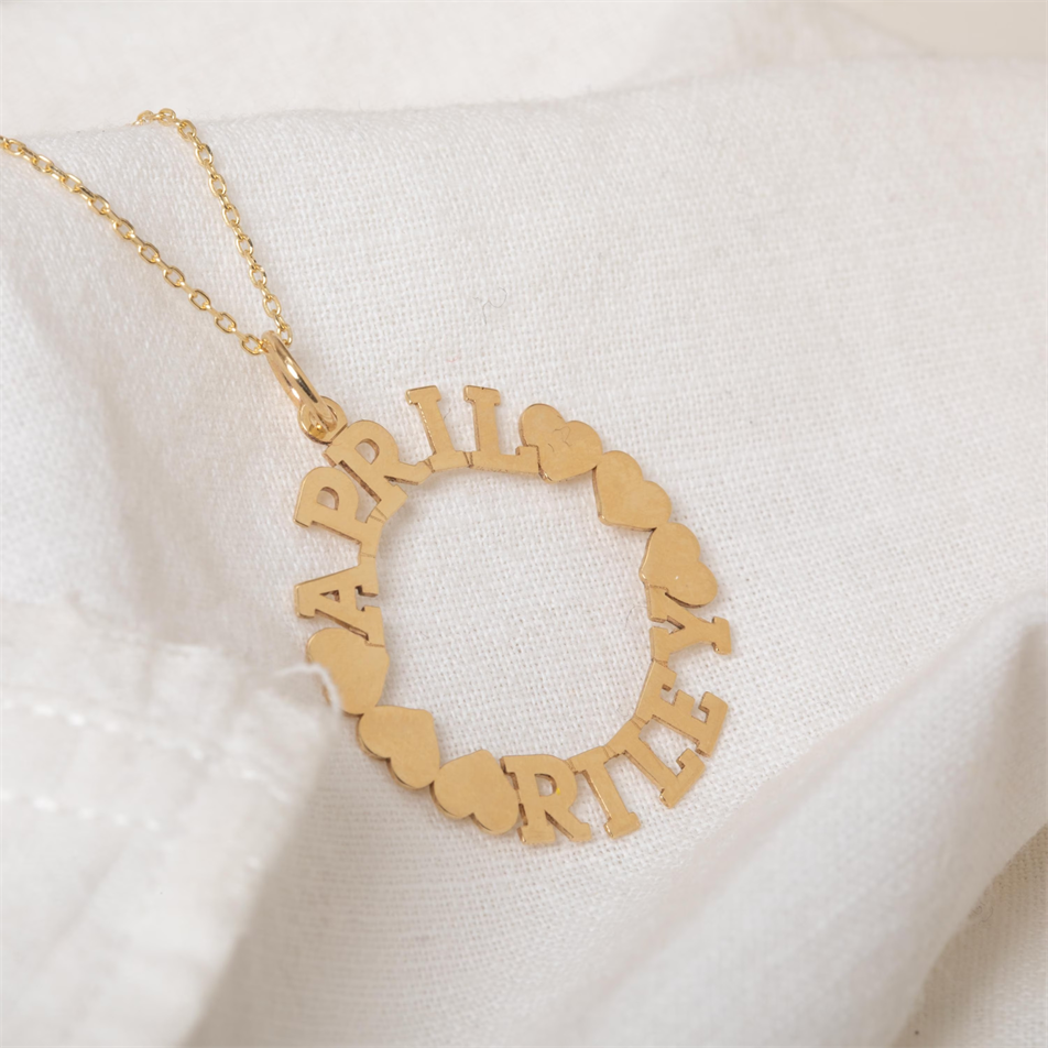 Altın Kalpli İsim Halka Kolye