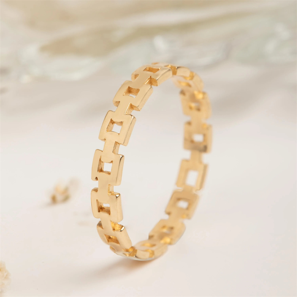 Gold Square Link Ring