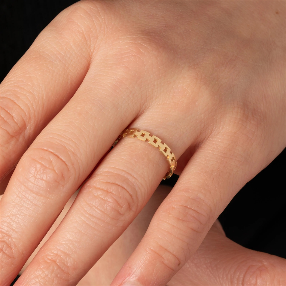 Gold Square Link Ring