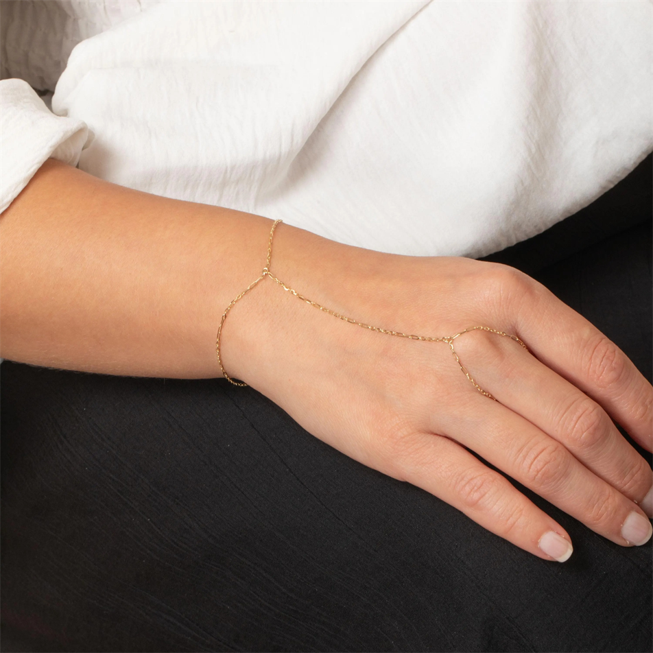 Gold Mixed Link Hand Chain Bracelet