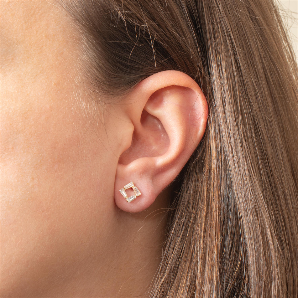 Gold Baguette CZ Square Stud Earrings