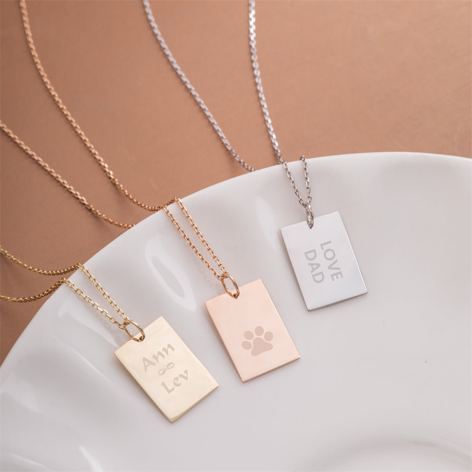 Gold Personalized Rectangular Tag Necklace