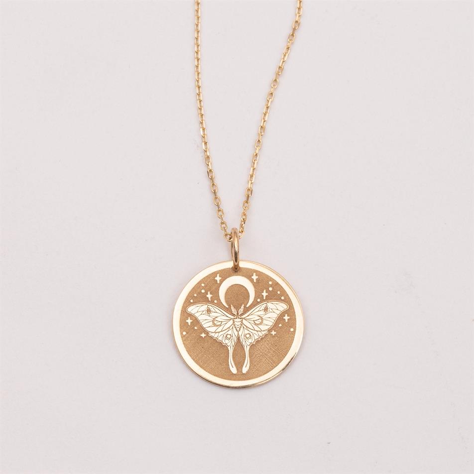 Gold Personalized Luna Moth Necklace