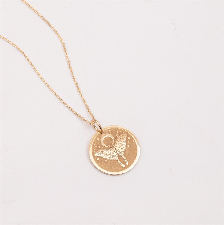 Gold Personalized Luna Moth Necklace