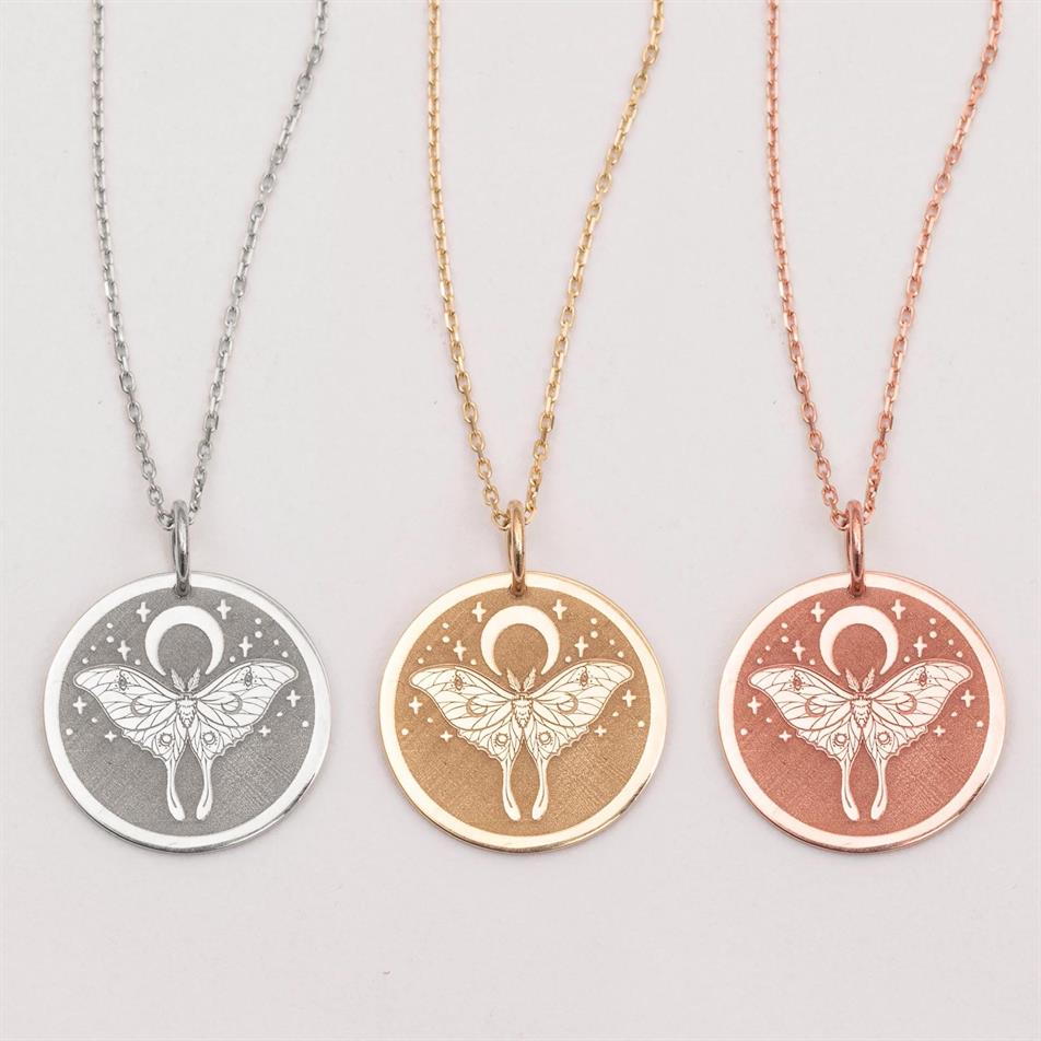 Gold Personalized Luna Moth Necklace