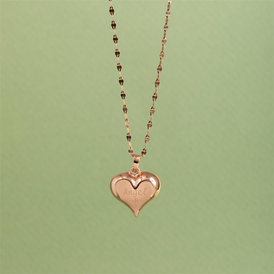 Gold Personalized Puffy Heart Necklace