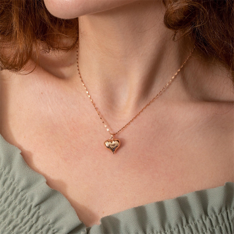 Gold Personalized Puffy Heart Necklace