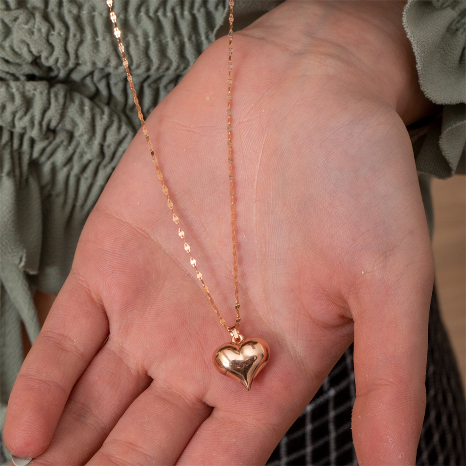 Gold Personalized Puffy Heart Necklace