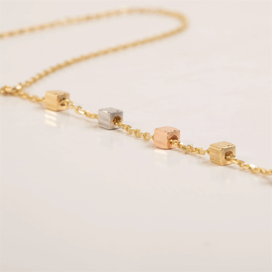 Gold Cube Beaded Hand Chain Bracelet