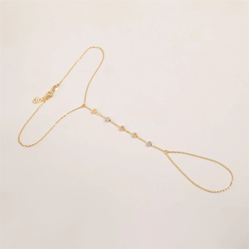 Gold Cube Beaded Hand Chain Bracelet
