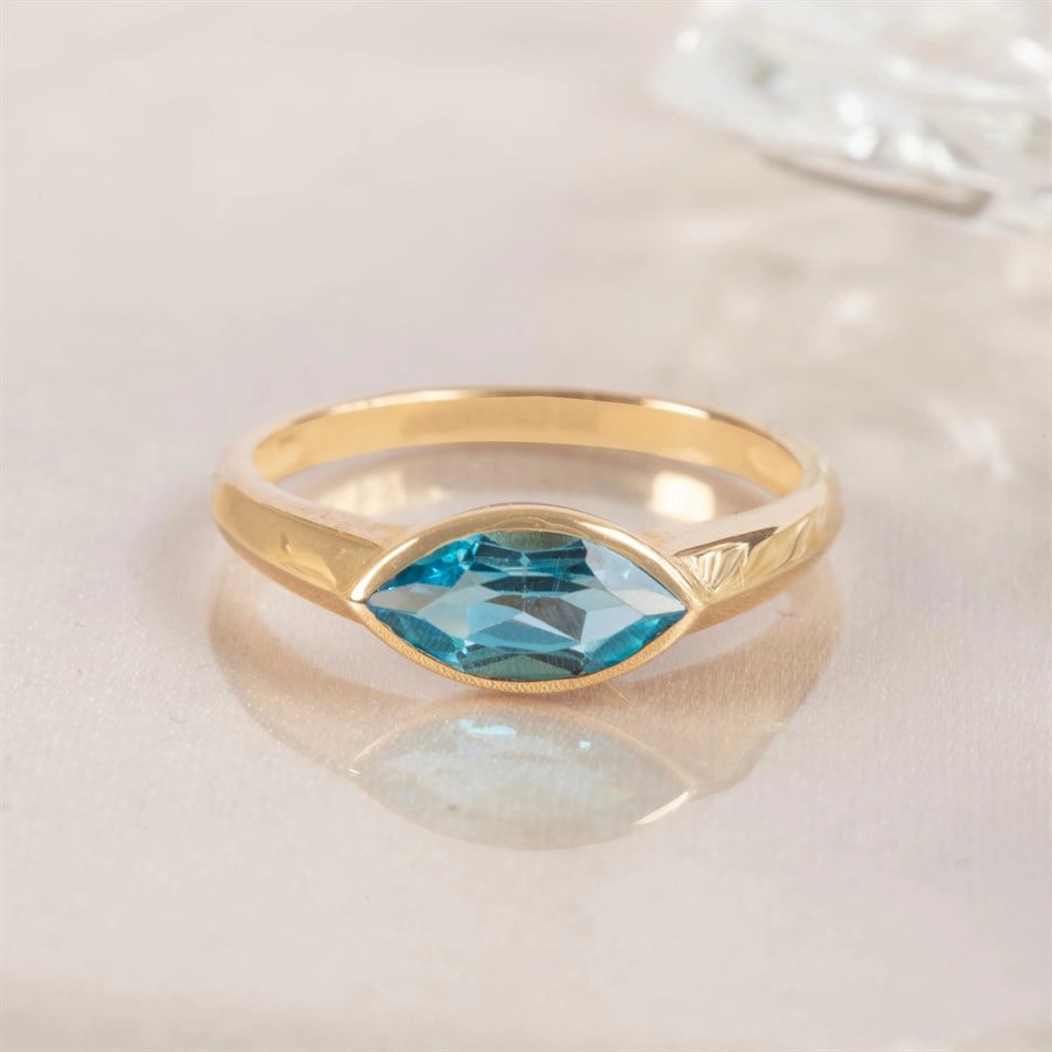 Gold Marquise Blue Topaz Ring