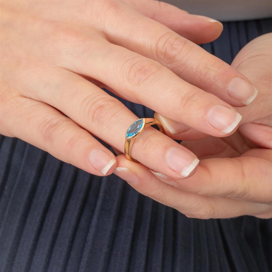 Gold Marquise Blue Topaz Ring