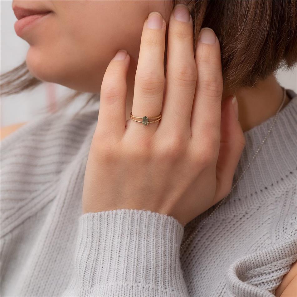 Solid Gold Marquise Green Sapphire Ring