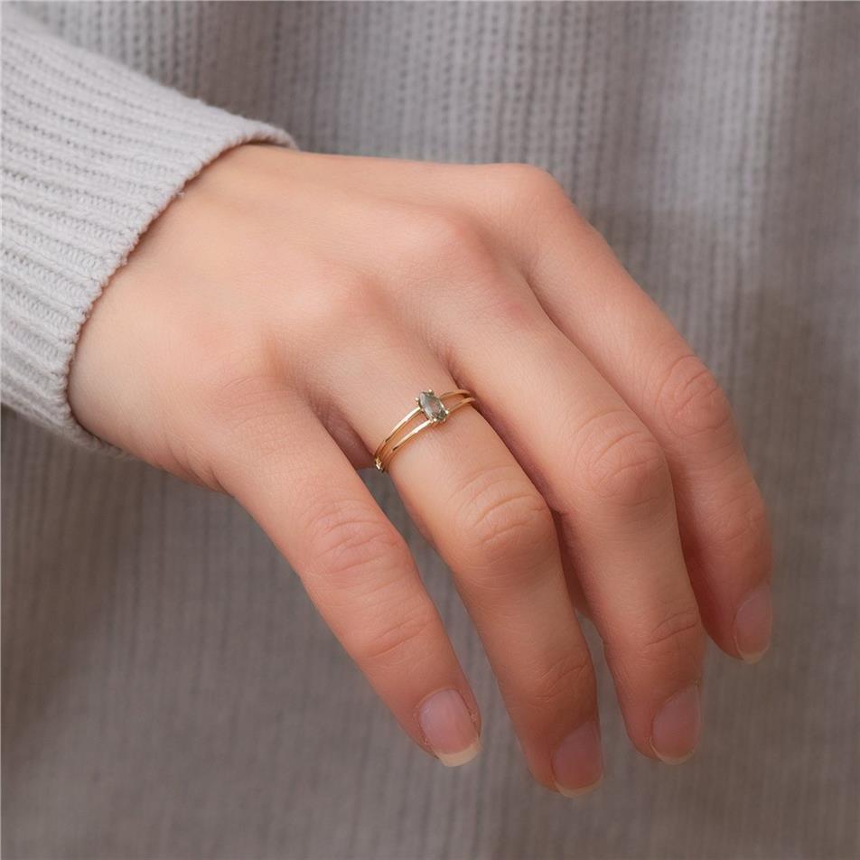 Solid Gold Marquise Green Sapphire Ring