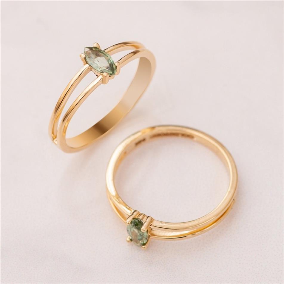 Solid Gold Marquise Green Sapphire Ring