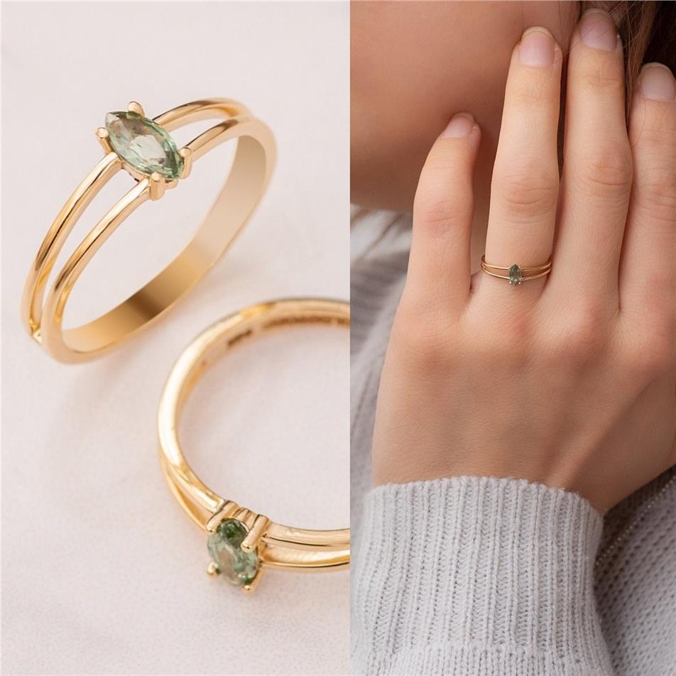 Solid Gold Marquise Green Sapphire Ring