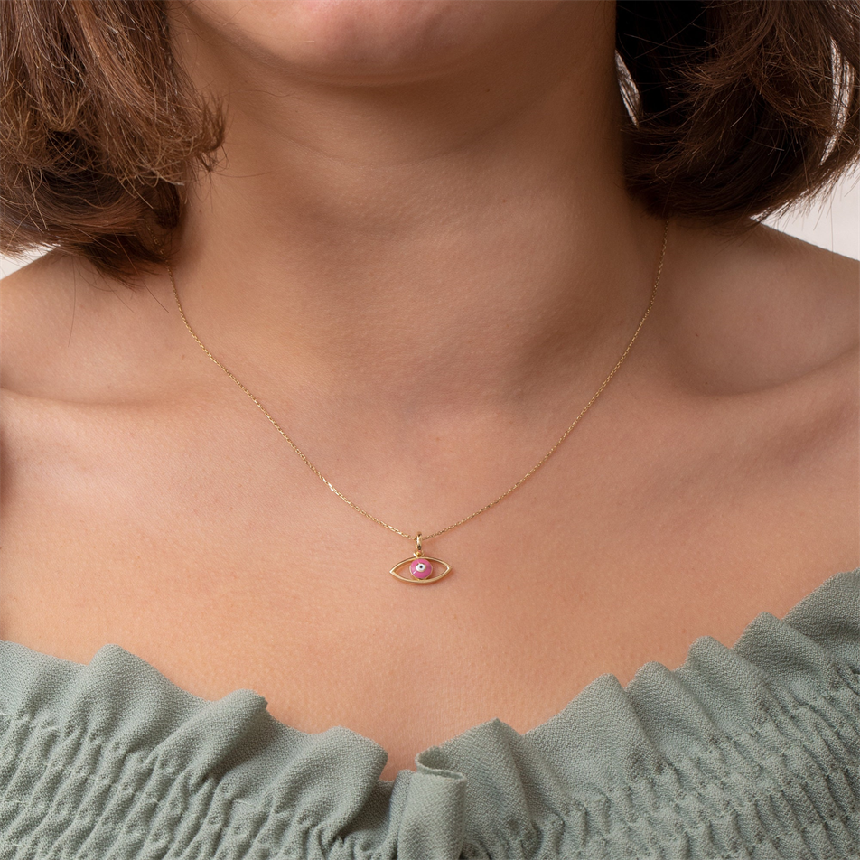 Gold Enamel Evil Eye Necklace
