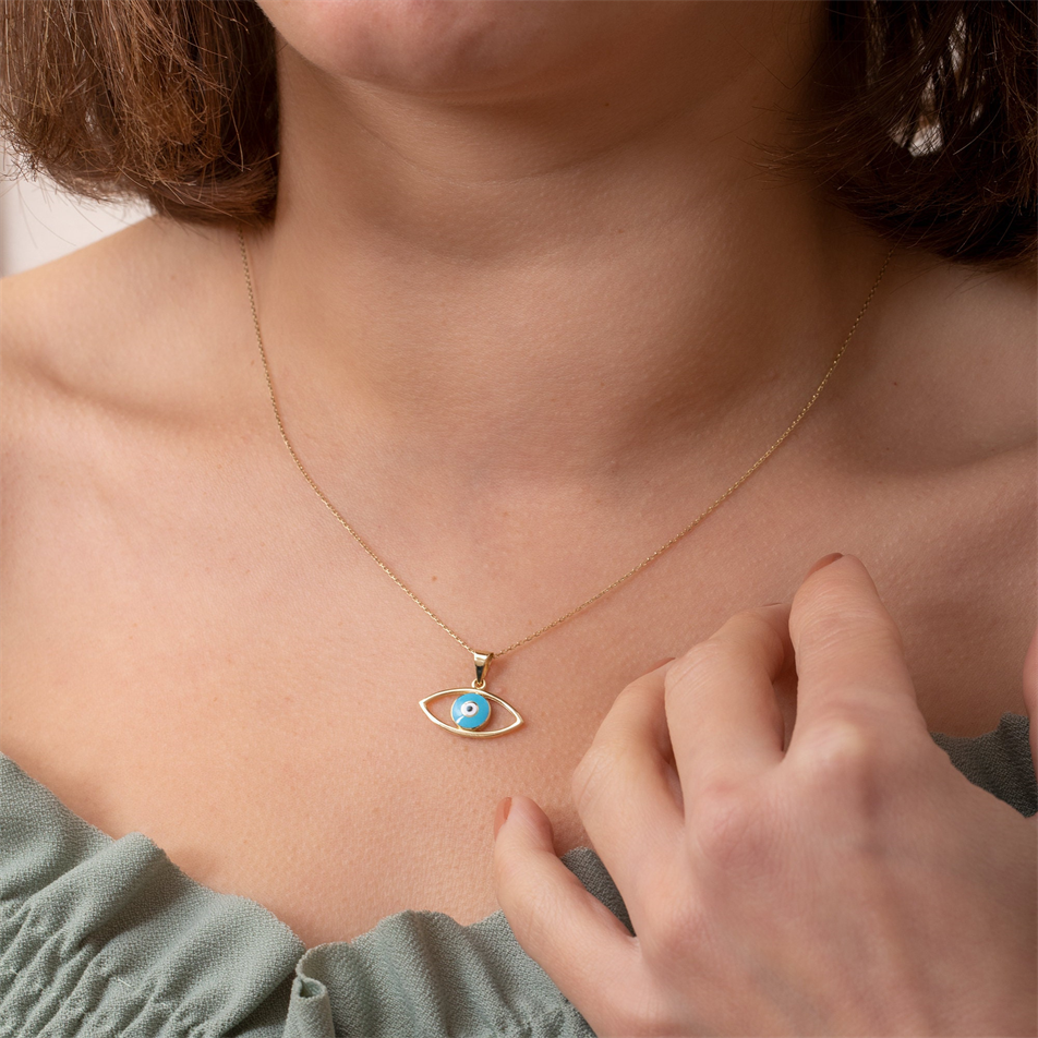 Gold Enamel Evil Eye Necklace