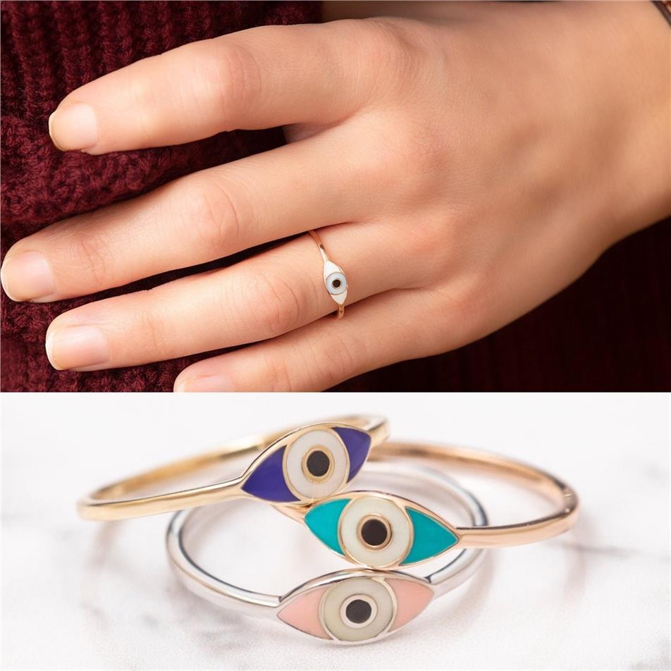 Solid Gold Enamel Evil Eye Ring