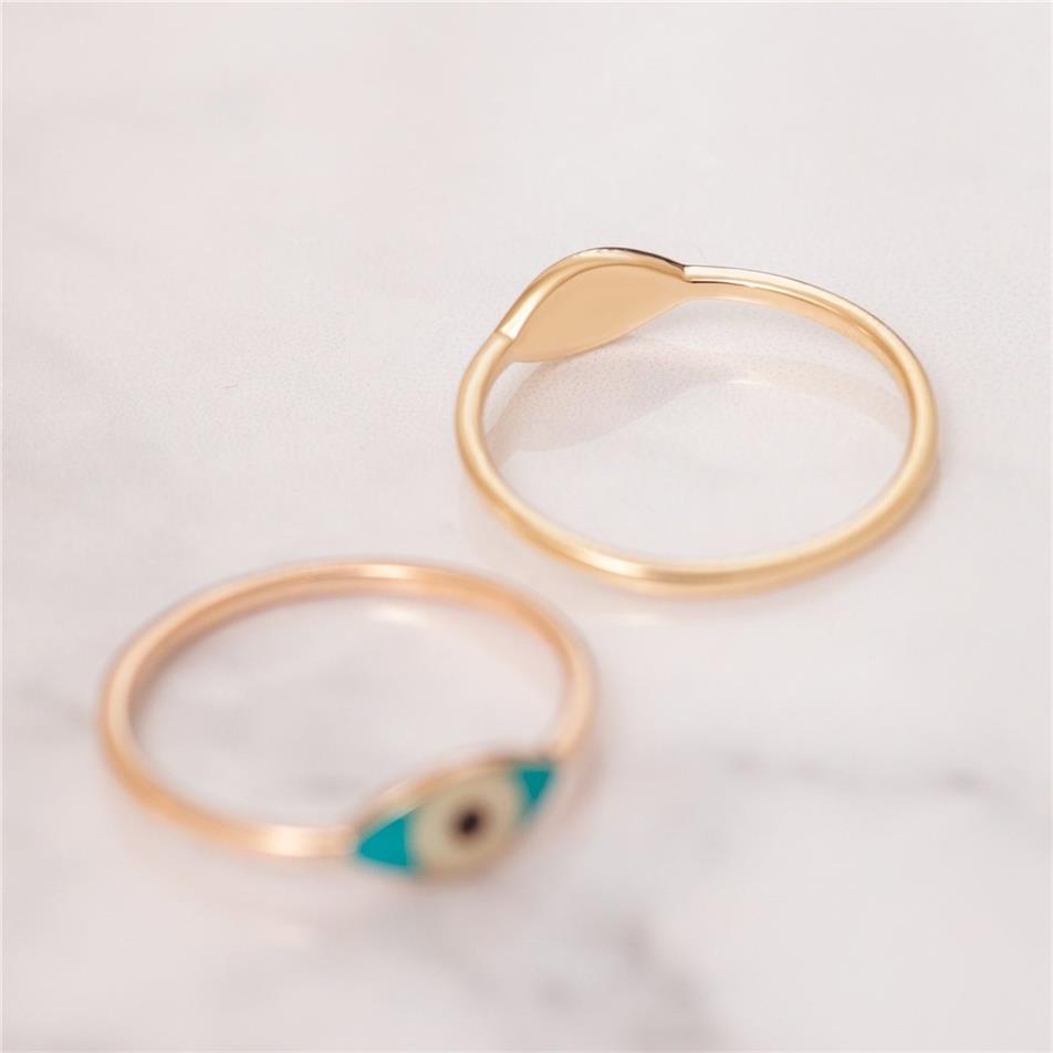 Solid Gold Enamel Evil Eye Ring