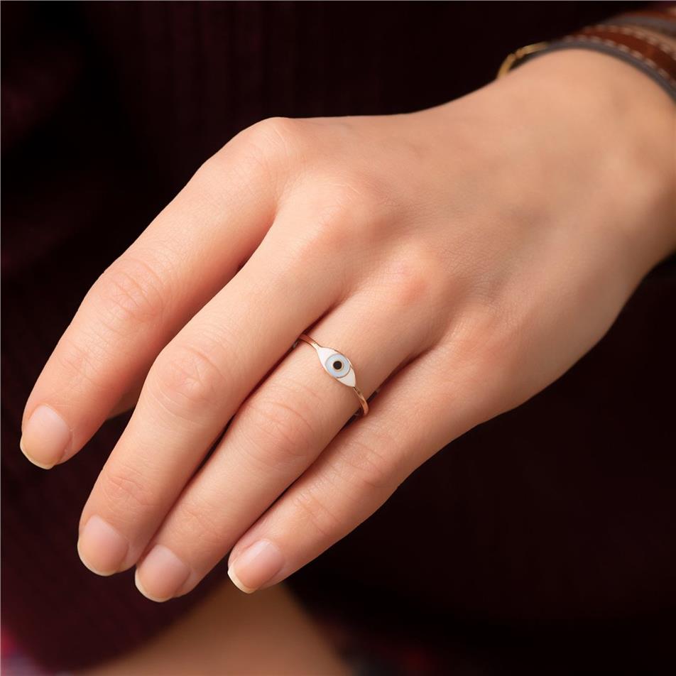 Solid Gold Enamel Evil Eye Ring