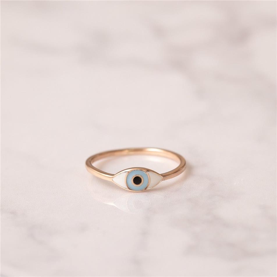 Solid Gold Enamel Evil Eye Ring