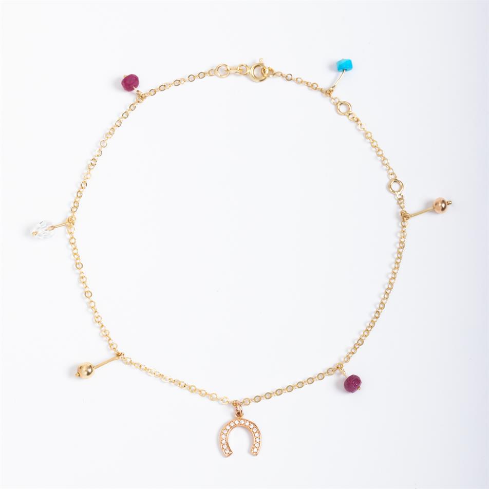 Solid Gold Ball Beaded Horseshoe, Ball Anklet