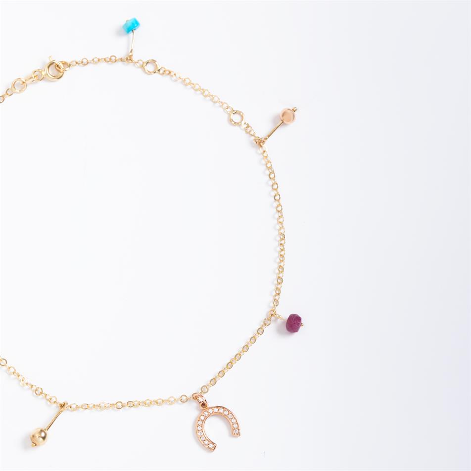 Solid Gold Ball Beaded Horseshoe, Ball Anklet