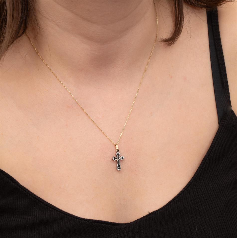 Altın Oniks Haç Kolye