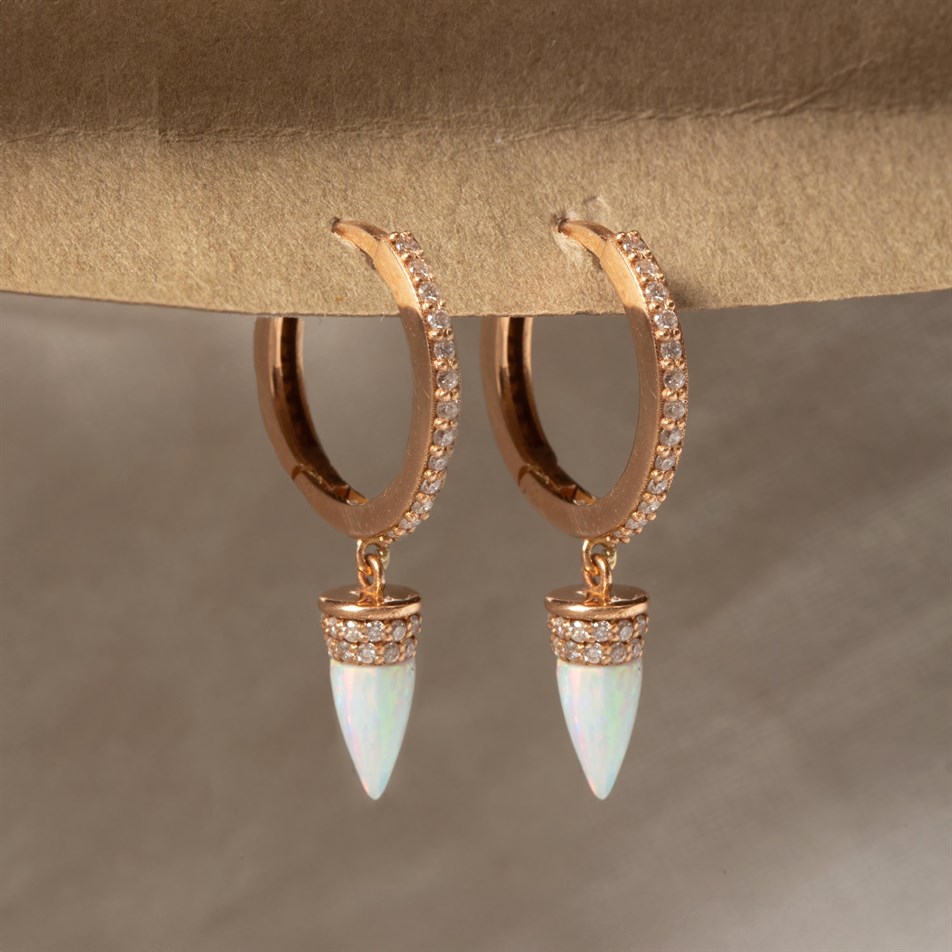 Gold Opal Spike Huggie Earrings