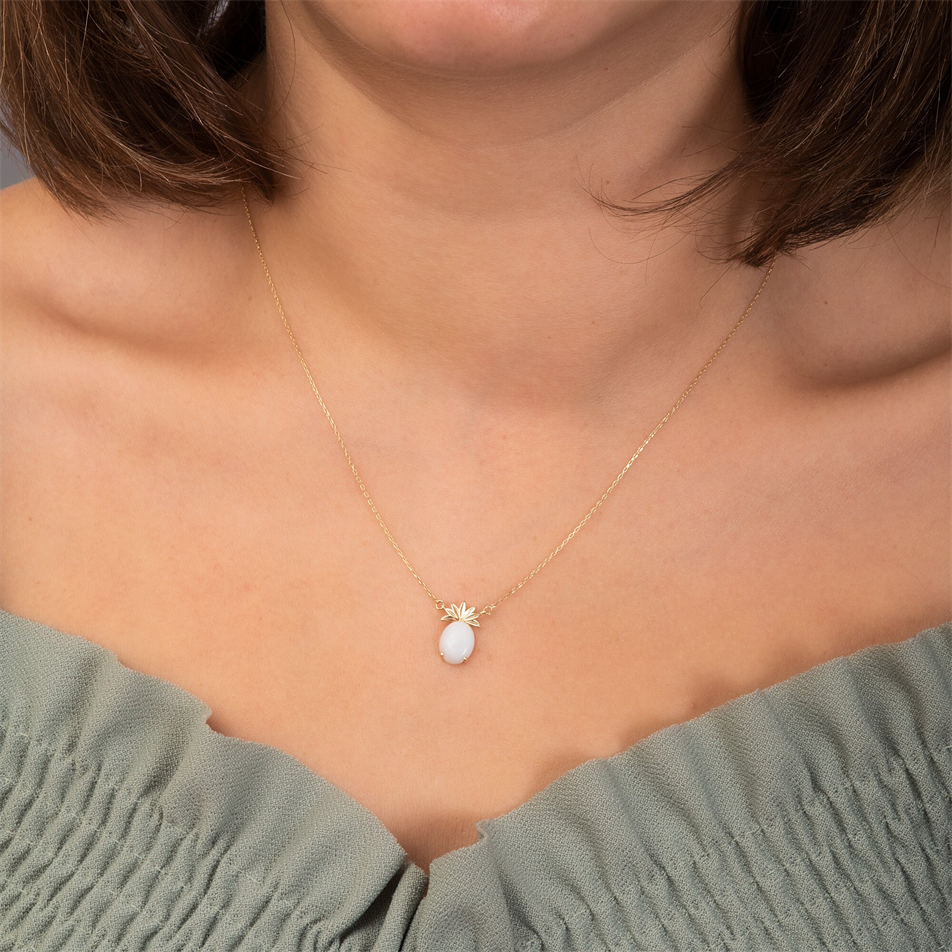 Altın Opal Taşlı Ananas Figürlü Kolye