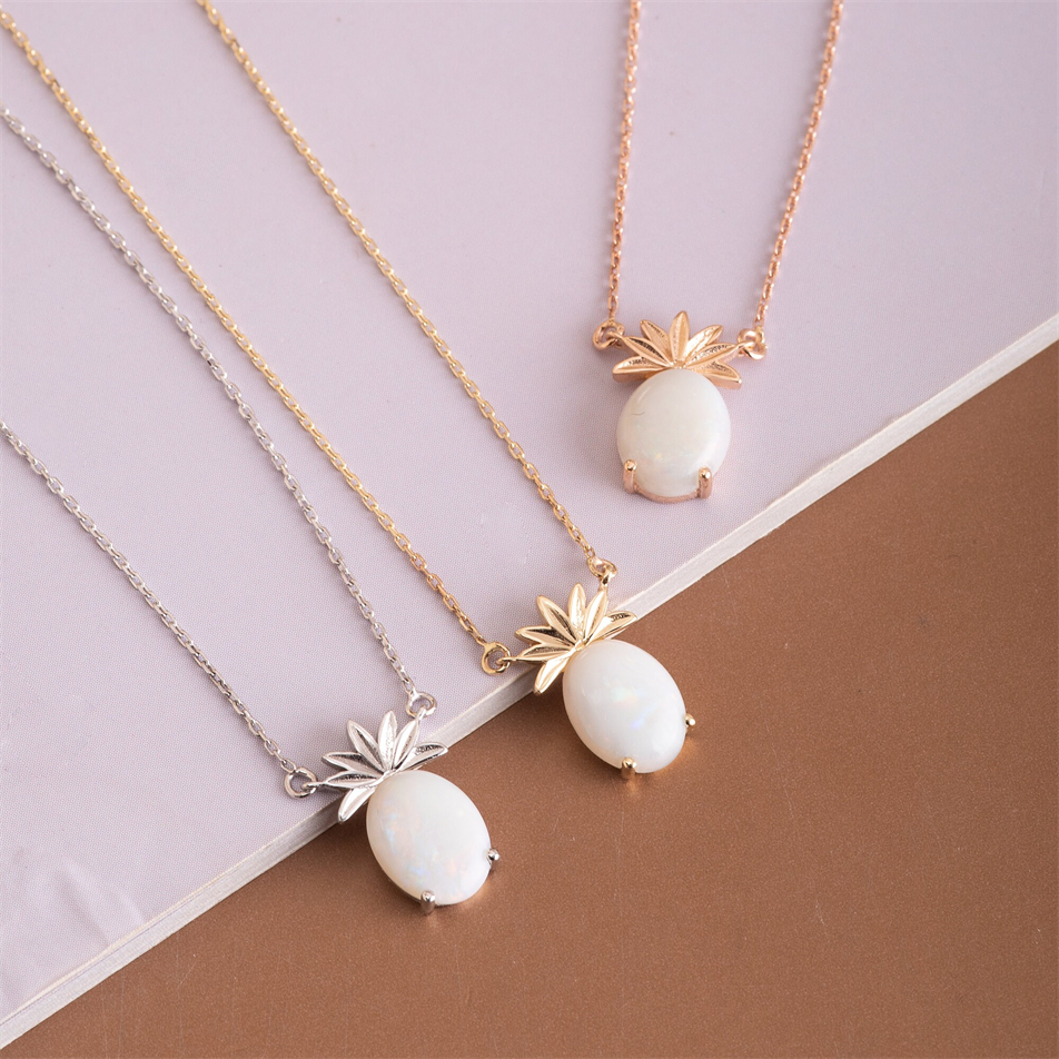 Altın Opal Taşlı Ananas Figürlü Kolye