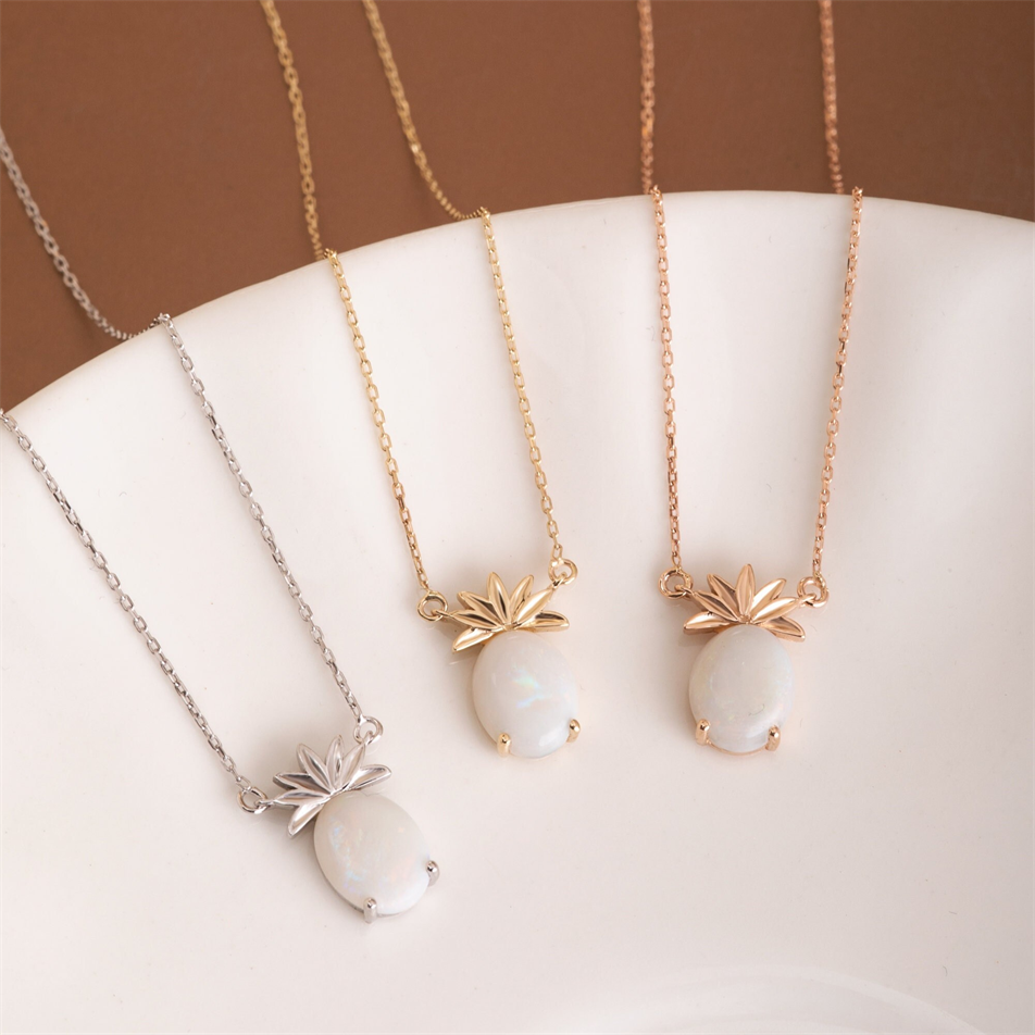 Altın Opal Taşlı Ananas Figürlü Kolye