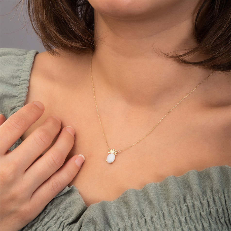 Altın Opal Taşlı Ananas Figürlü Kolye