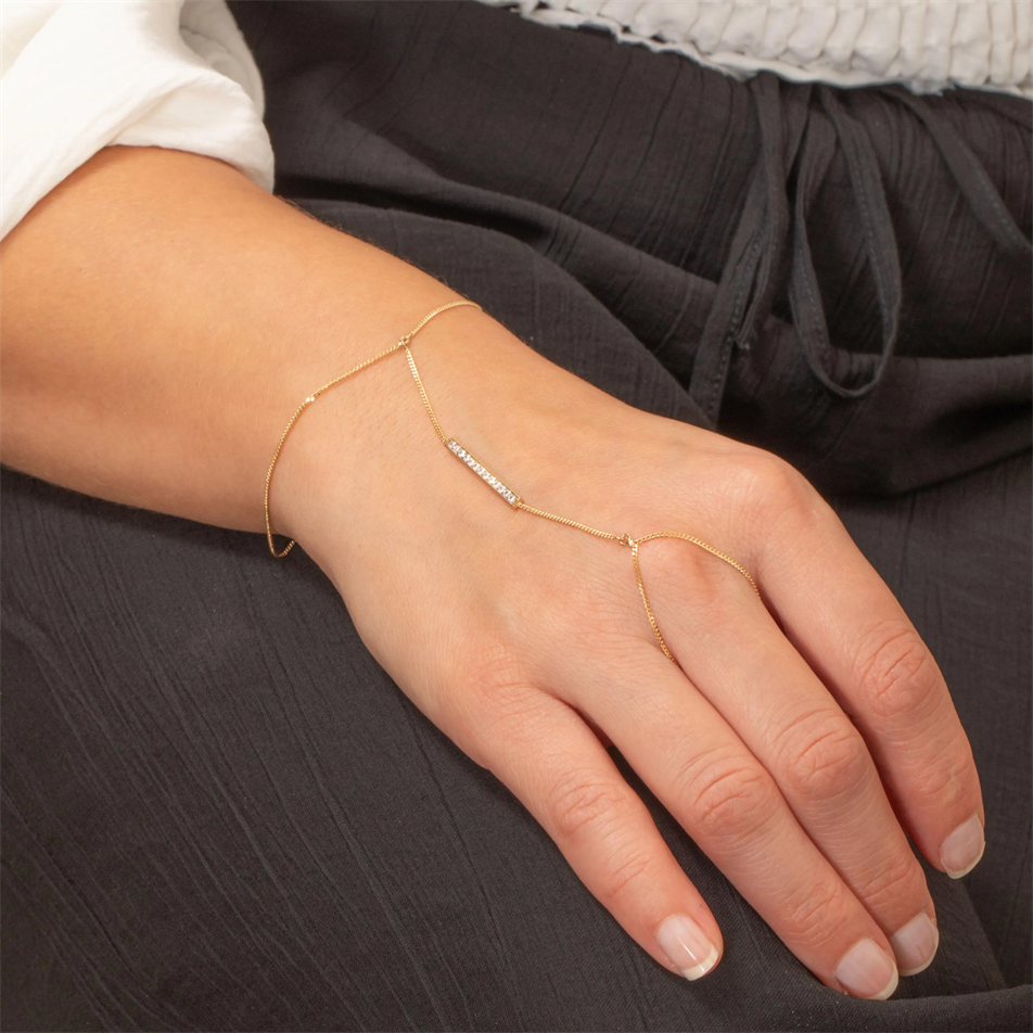 Gold Pavé Bar Hand Chain Bracelet