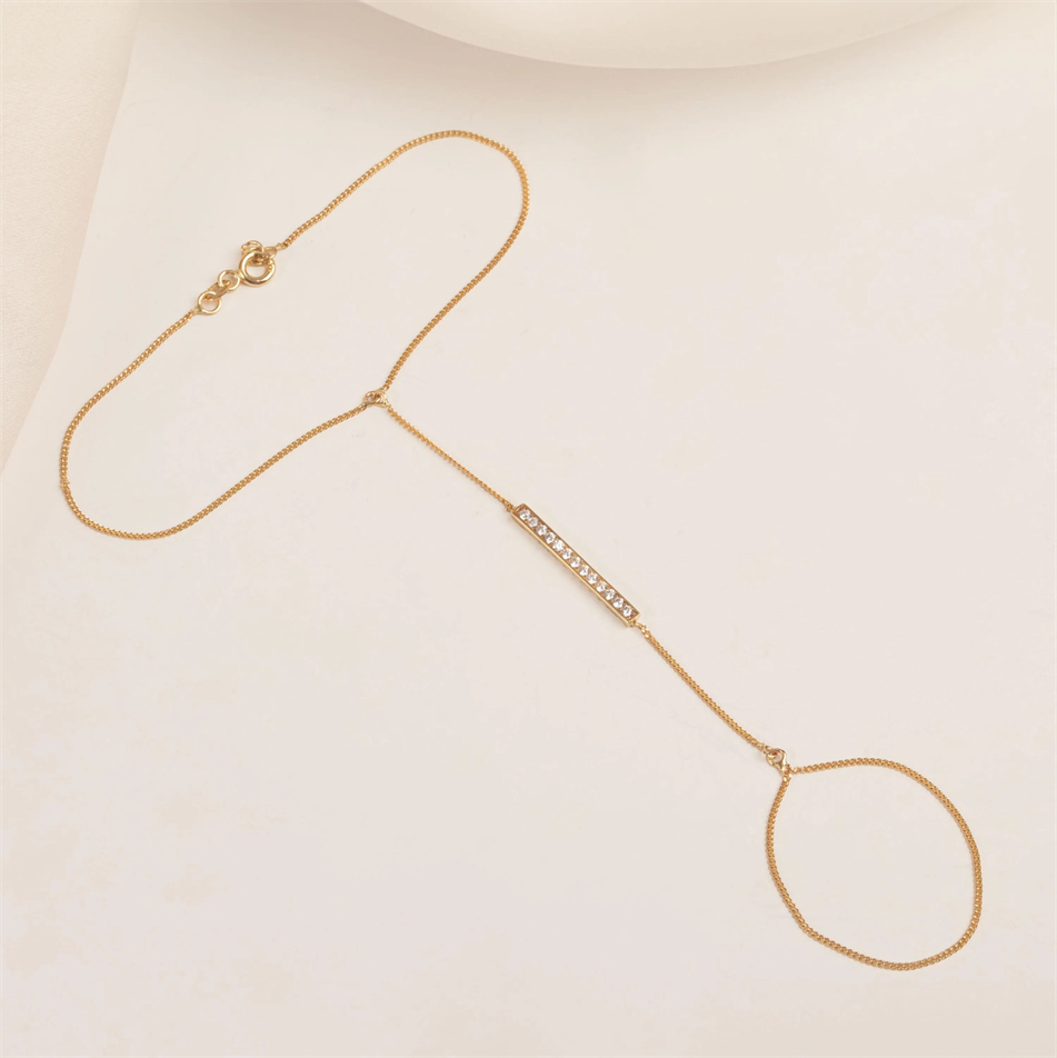 Gold Pavé Bar Hand Chain Bracelet