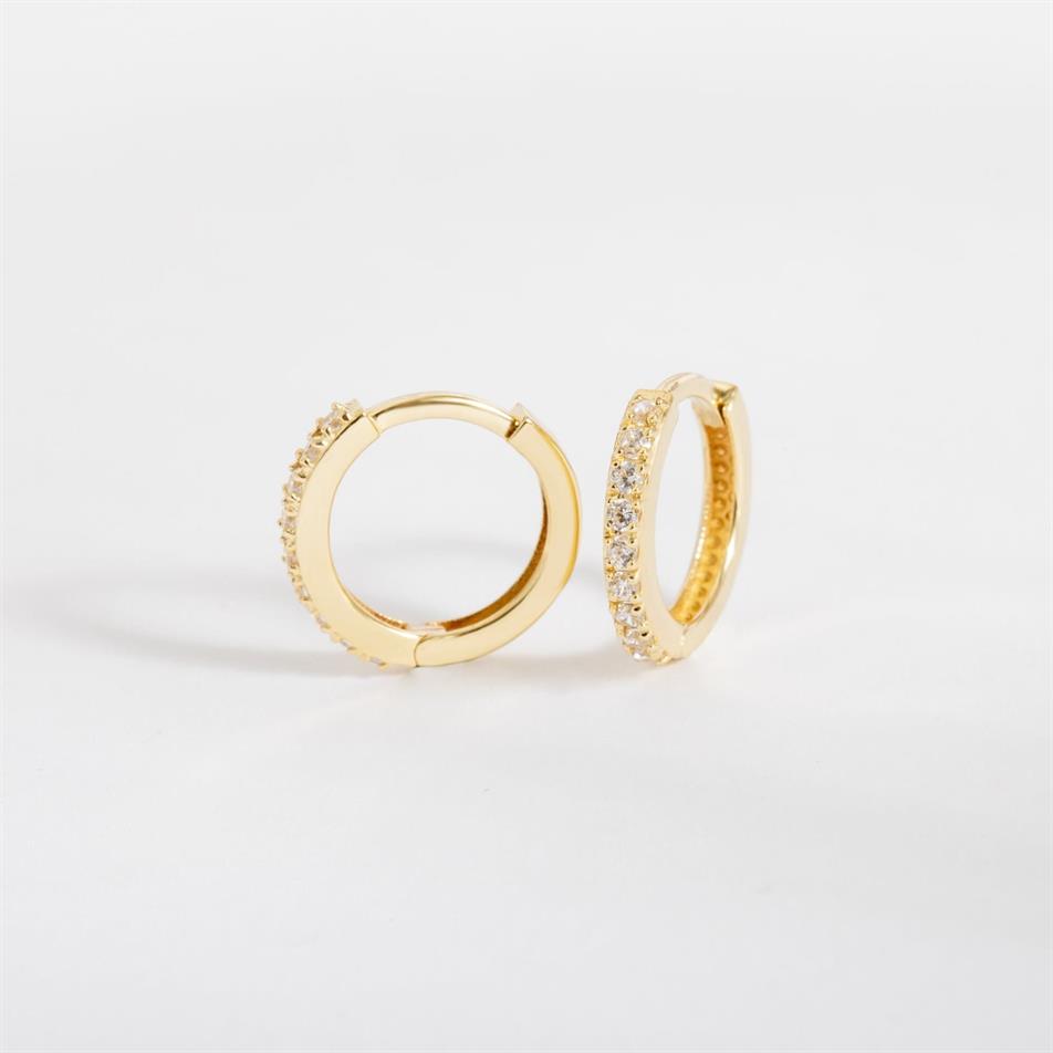 Gold Pave Diamond Huggie Hoop Earrings