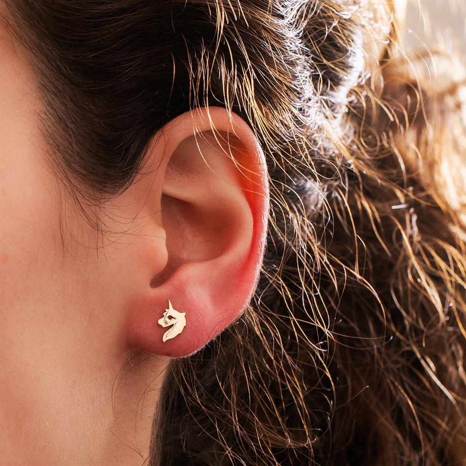 Gold Pegasus Stud Earrings