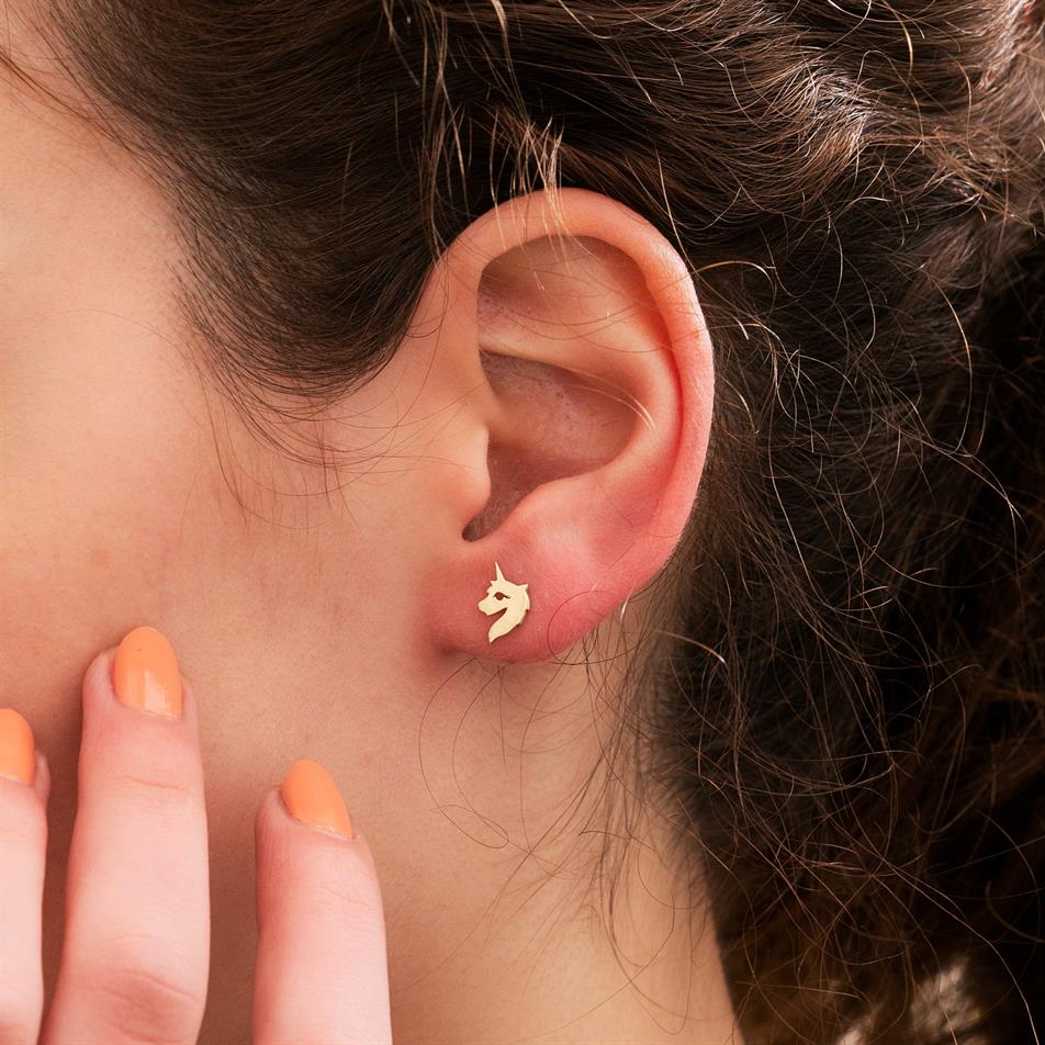 Gold Pegasus Stud Earrings