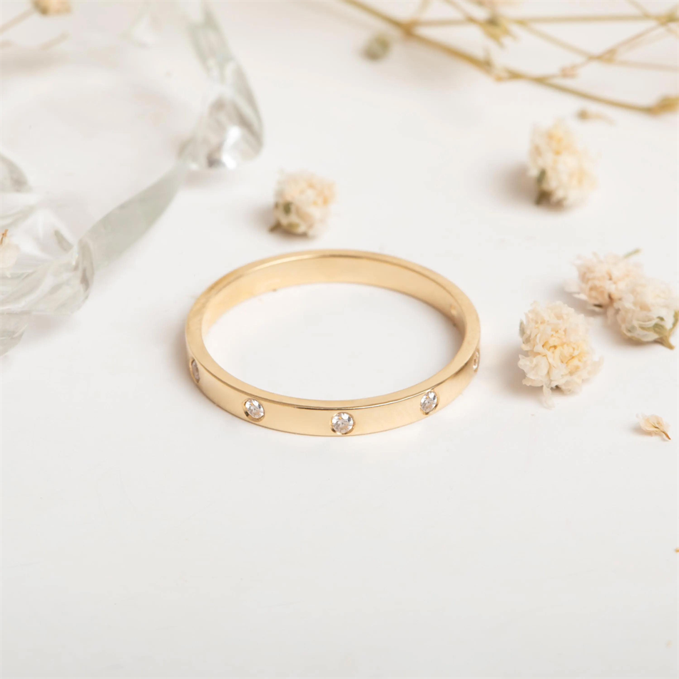 Gold 2mm Flush Set Diamond Band