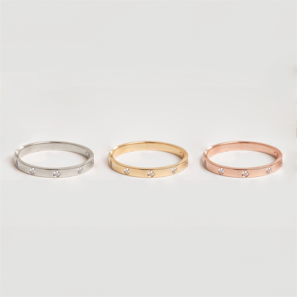 Gold 2mm Flush Set Diamond Band
